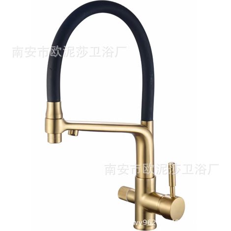 Cross-border kitchen 3-in-1 water purifier faucet with silicone rubber hose, multi-functional pure water faucet for both hot and cold water - brushed gold design