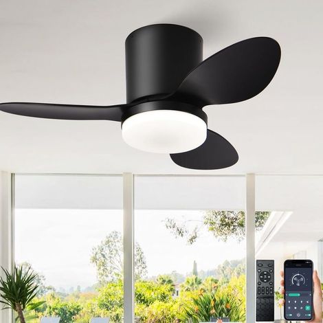Ventilateur de plafond silencieux avec télécommande, petit ventilateur de plafond avec éclairage intégré, ventilateur de plafond design avec éclairage pour la chambre à coucher, moteur à courant conti (1/5)