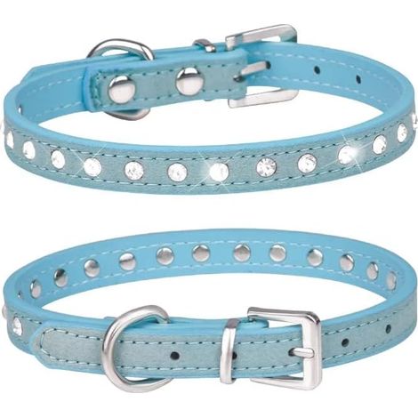 Collier pour chiot avec diamant cristal coloré et scintillant, collier pour chiot, petit chien ou chat (taille S, bleu clair) (1/2)