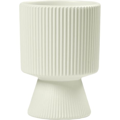 Keramikblumentopf mit integriertem Untersetzer, zylindrische Form, 16,5 cm hoch, durchbrochenes Rippenmuster....