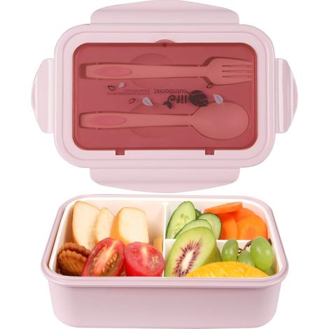Boîte À Repas - Boîte Bento 3 Compartiments Avec Couverts - Résistant Au Micro-Ondes Et Au Lave-Vaisselle - PP Sans BPA - 1 Pièce (1/5)