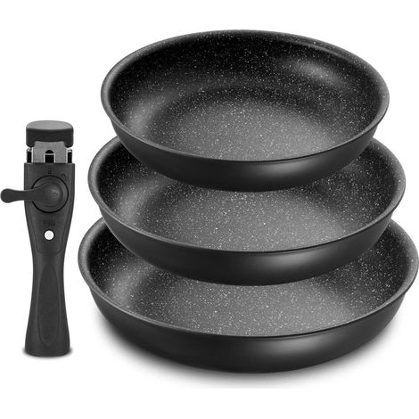 Set de poêles induction avec manche amovible, antiadhésives, 3 tailles, tous feux (1/5)