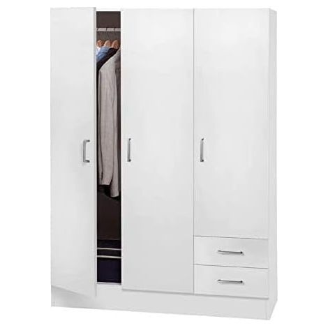 Germanvox Armadio Guardaroba 120x50x170 cm 3 ante e 2 cassetti, Legno Laminato Bianco per Mansarda, Cantina, Garage e Ripostiglio (1/3)