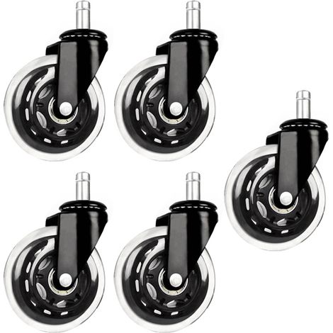 Lot de 5 roulettes pivotantes en nylon pour chaise de bureau, robustes et adaptées aux parquets et moquettes. (1/5)