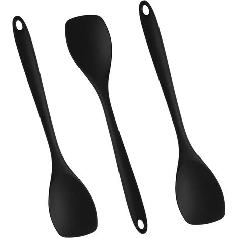 3 PCS Cuillère en Silicone Extra Longue 27,5 cm Noir, Spatule Silicone Cuisine Résistante, Ustensiles de Cuisine Silicone Antiadhésive pour Mélanger, Remuer et Servir (1/5)