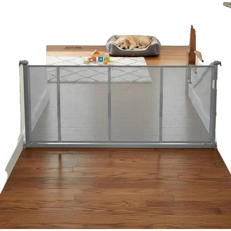 Barrera de seguridad retráctil para bebés, ancho ajustable, para uso en interiores, color gris. (1/2)