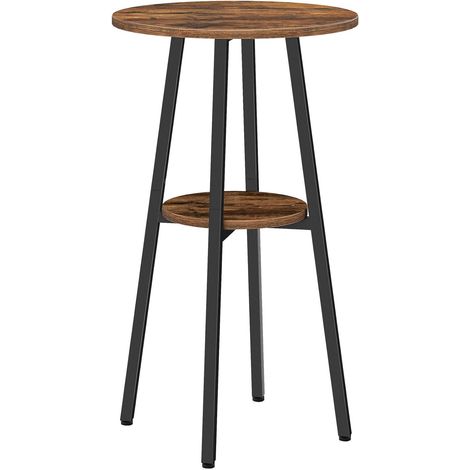 Bartisch rund 2-stöckig Kneipentisch Bistrotisch mit Stauraum Hochplatte Cocktailtisch mit Spanplatte Spanplatte für Küche Wohnzimmer Besprechungszimmer Rustikal Braun und Schwarz, HOOBRO BF55BT01 (1/5)