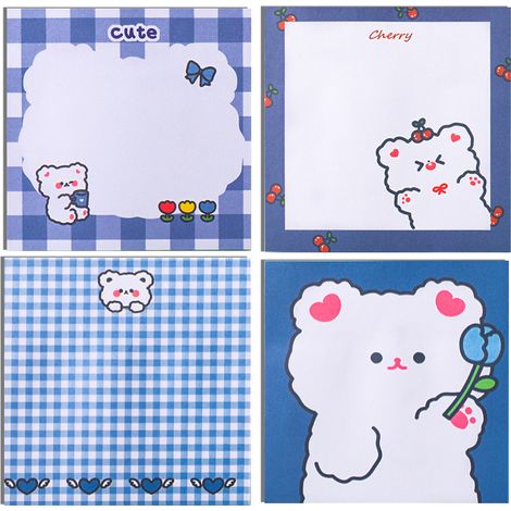 4 lots de Post-itautocollants, 6 x 9 cm et 8 x 8 cm, motifs oursons et petites filles, papier adhésif 100 g/m², rose/rouge/bleu/orange (1/5)