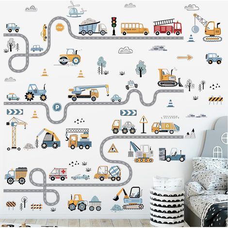 Stickers Muraux Voitures Transport Autocollant Mural Construction Tracteur Véhicules Routier Décoration Murale Chambre Garçon Salle de Jeux (1/4)