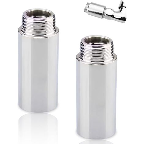 Lot de 2 rallonges de robinet 1/2" x 80 mm, 1/2" IG x 1/2" AG, 80 mm en acier inoxydable, rallonge de pommeau de douche, rallonge pour chauffage et eau potable