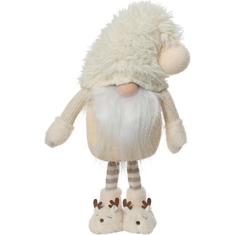 Wichtel mit Mütze & Hausschuhen Beigefarben Höhe 60 cm Breite 24 cm Länge 15 cm - Polyester