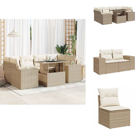 7-tlg. Garten-Sofagarnitur mit Kissen Beige Poly Rattan - Garten Sofagarnitur - Garten Sofagarnituren - Outdoor Sofagarnitur - Sofagarnitur Terrasse (1/5)
