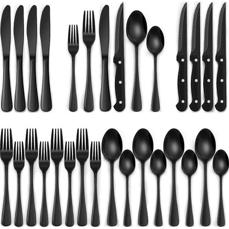 36-teiliges Besteckset für 6 Personen, Edelstahl, Schwarz, Spülmaschinenfest (1/5)