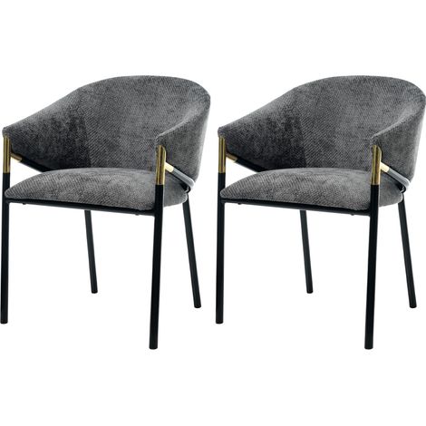 Esszimmerstühle,2er-Set,goldfarbene Edelstahlgriffe, 48 x 45 x 78,5 cm, Chenille-Bezug, Küchenstühle für Büro, Esszimmer, Wohnzimmer, Küche, Schlafzimmer, Grau