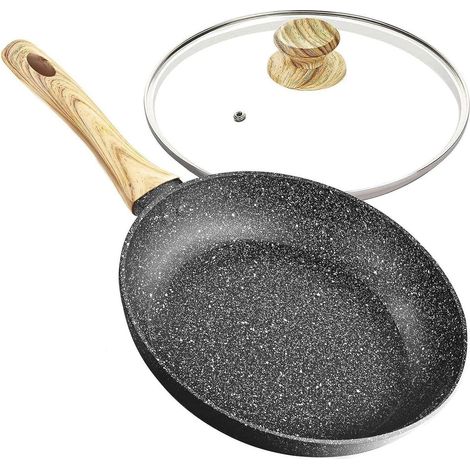 Antihaft Pfanne mit Deckel 30cm Induktion Steinpfanne Schwarz (1/5)