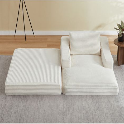 CHICFURN Sillón lounge convertible 160x100x85 cm en textil blanco, 1 plaza, cama supletoria (1/5)