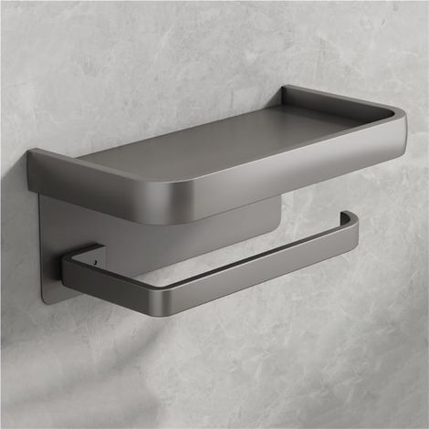 Papiertuchhalter, grauer Badezimmer-Papiertuchhalter aus Raum-Aluminium, wandmontierter Toilettenpapierhalter ohne Bohren, stehender Toilettenpapierhalter