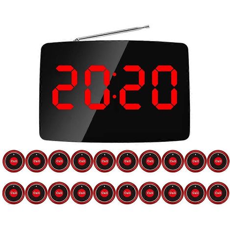 Drahtloses Rufsystem für Restaurants und Bars mit 20 Ruftasten und LED-Anzeige (US-Stecker). (1/5)