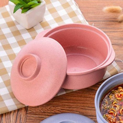 Bol à nouilles instantanées style nordique pour étudiants, récipient alimentaire multifonction avec couvercle rose (1/5)