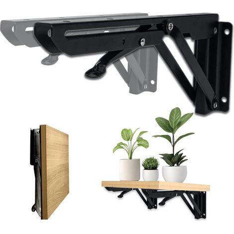 2 Pack Folding Shelf Brackets   Collapsible Heavy Duty, Foldable Shelving Brackets, Wall Mounted for Shelves, 10 Inch (1/5)