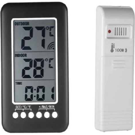 Thermomètre Interieur/Exterieur sans fil 2 en 1 avec Horloge LCD et Transmetteur - Distance 100m - ℃/℉ (1/4)