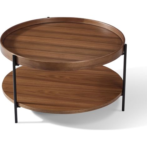Table d'appoint ronde en bois massif et métal, 44x44x48 cm, design à 2 plateaux, disponible en 3 couleurs (1/5)