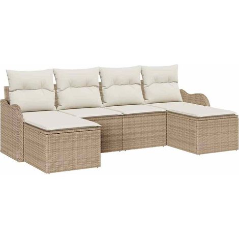 Maison Exclusive - Set Divano da Giardino 6 pcs Beige e bianco Poly Rattan