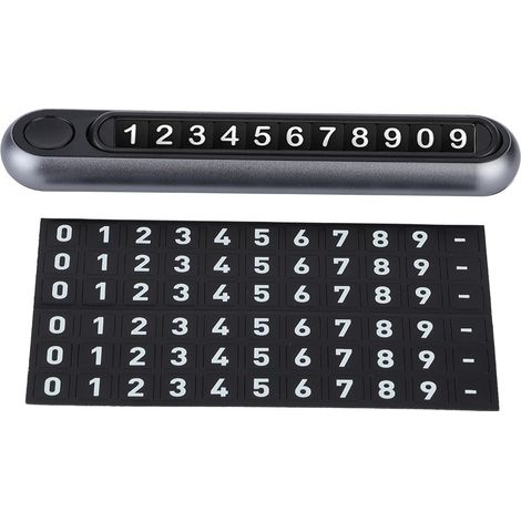 Plaque de stationnement temporaire lumineuse métallique avec bouton poussoir pour voiture, numéro de téléphone réglable (gris) (1/5)