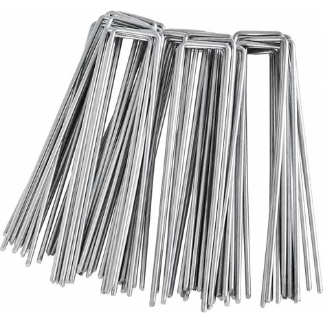 Piquets de Fixation, Lot de 100 Piquets d'ancrage au Sol en Acier Galvanisé Anti-Rouille, 150 x 25 mm, 3 mm de Diamètre, pour la Fixation de Toiles Anti-Mauvaises Herbes, Filets, Fil de Maille (1/5)
