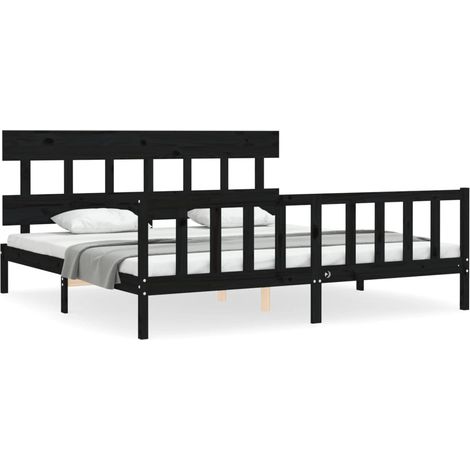 Maison Exclusive - Massivholzbett mit Kopfteil Schwarz 200x200 cm (1/5)
