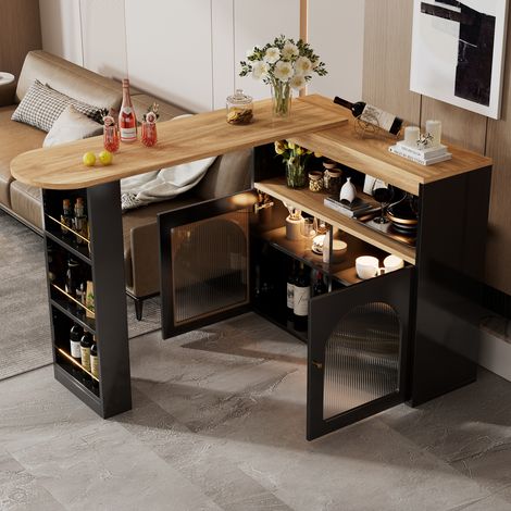 Redom – Table extensible moderne noire avec rangement – Design élégant avec verre et LED – Dimensions 138-193 cm x 39 cm x 105 cm (1/5)
