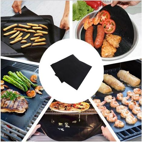 2 pcs/lot 50 x 40 cm pouce en téflon Fibre réutilisable antiadhésive barbecue rti Tapis de feuilles Portable facile à nettoyer extérieur pique-nique Fry cuisson barbecue outils noir GROOFOO (1/4)