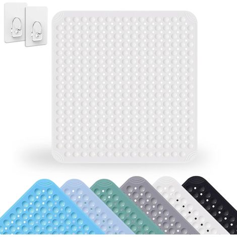 1 Tapis de douche, 80x80 cm Carré PVC, Ventouses et trous drainage, Antidérapant Salle de bain Sauna