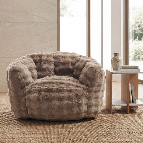 Wahson Poltrona Pouf Letto in Pelliccia Pouf Poltrona con Tessuto Morbido, Poltrona a forma di pera gigante in stile moderno,per Giochi Lettura e Relax per Soggiorno, Marrone Chiaro (1/5)