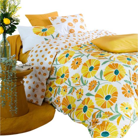 Housse de couette en percale de coton motif floral 220 x 240 cm