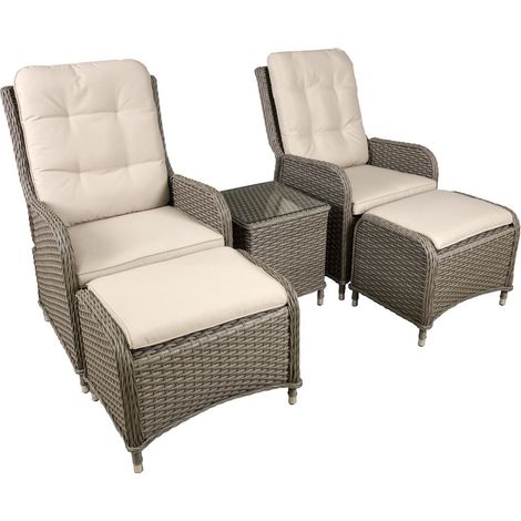 Dellonda DG68 Chester Rattan Wicker Outdoor Recliner Loungers & Table Set 5pc (1/5)