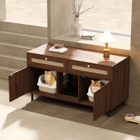 Katzentoilettenschrank mit Sandfangmatte, 120 x 50 x 65 cm, MDF, Braun HAVRYA (1/5)