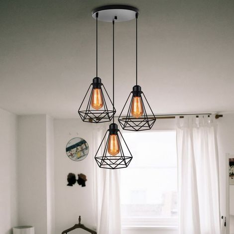 Rétro Lustre Suspension Industrielle Cage Forme Dimant E27 20,5cm Lampe Abat-jour Metal Luminaire pour Salon Couloir avec Base Ronde (1/5)