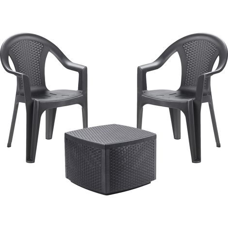 Stuhl-Tisch Set Rattan-Optik Anthrazit-MNAX028AN+2xMISC128AN (1/4)