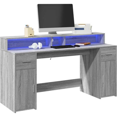LED-Schreibtisch Grau Sonoma 160x55x91 cm Holzwerkstoff