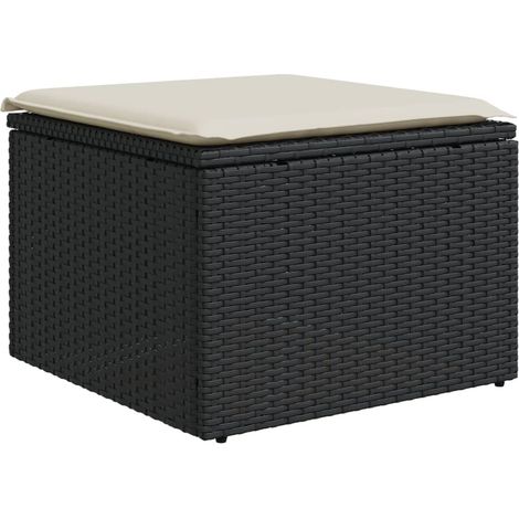 Tabouret de jardin， Pouf de jardin，Repose-pied avec coussin noir 55x55x37 cm résine tressée CFW58658 (1/5)