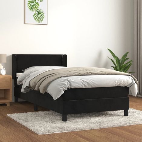 Boxspringbett mit Matratze Schwarz 100x200 cm Samt (1/5)