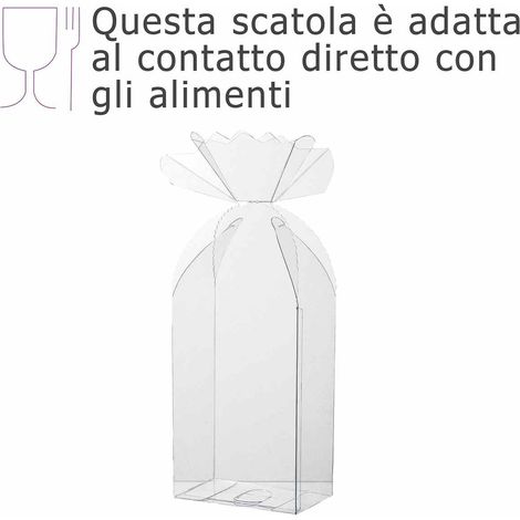 Scatole rettangolari trasparenti in PET - uso alimentare con chiusura a fiocco, set da 10 pezzi, cm 13,5 x 8,5 x 20,5 H