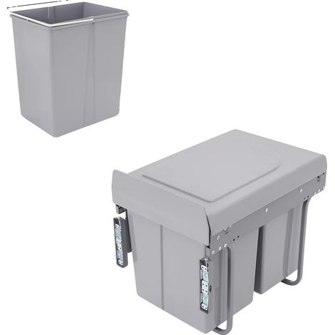 Poubelle, Design Gain de Place, Système à Double Seau, Panneau de porte encastré (1/2)