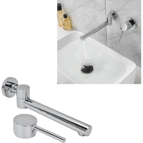 Wandarmatur mit 4-Punkt-Außengewinde, Schwenkfunktion, Einhebelmischer, geteiltem Design, vorinstalliert für Warm- und Kaltwasser, Chromoberfläche. (1/5)
