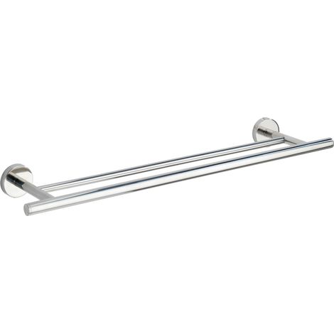 Wenko – Porte-serviettes inox double brillant 60 cm – Barre murale avec fixation sans perçage – Design élégant pour salle de bain