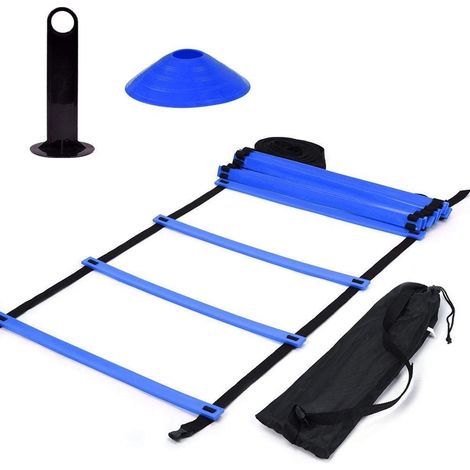 Gloglow Agility Ladder Speed Ladder Train Kit Agility Ladder Set Speed Training 2,7 m flache Leiter + 10 Stück Scheibenkegel für Koordination Kein Zurückziehen Athletic Blau