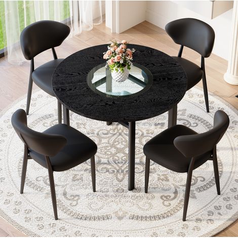 tavolo pranzo rotondo 100 cm vetro nero con 4 sedie HAVRYA (1/5)