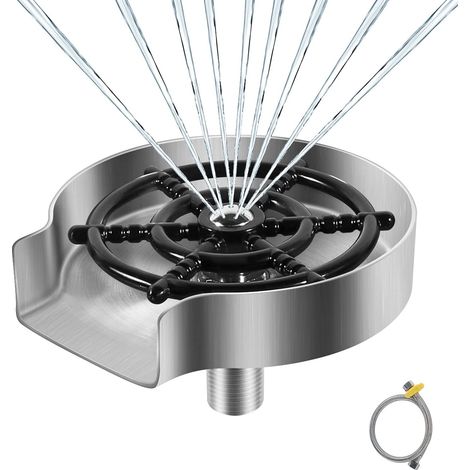 Rince Verre en Acier Inoxydable, Accessoires pour Evier de Cuisine, Rondelle en Métal, Rince Verre Evier, Nettoyeur Verre, Accessoires de Cuisine, Argent Mat (1/5)