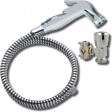 Juego de ducha de gatillo para WC o lavabo de champú, 1 chorro, manguera de 1,25 m, soporte de pared, cromo